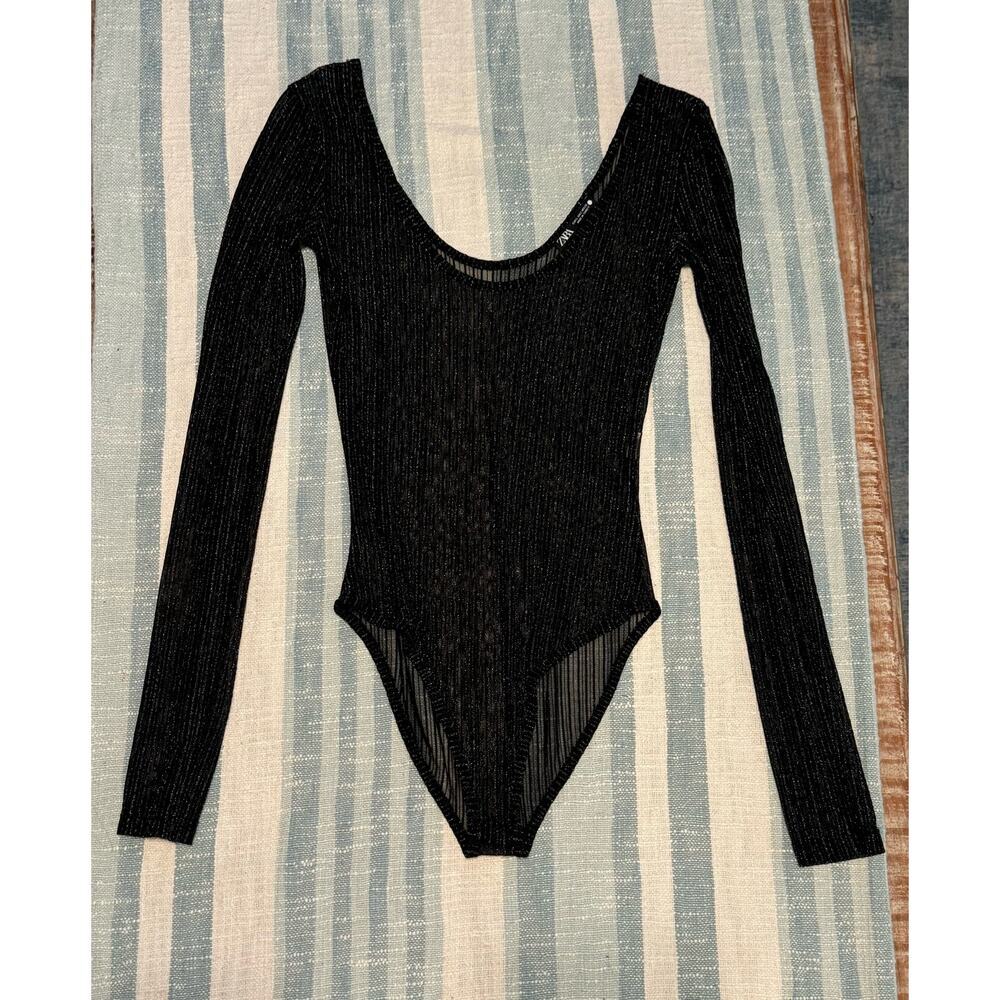 Zara Black Ribbed Long Sleeve Bodysuit